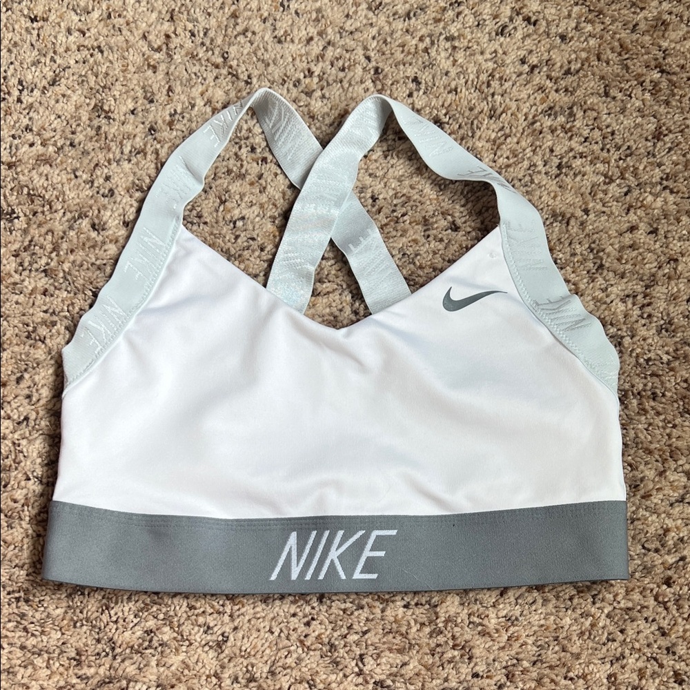 Nike White and Gray Sports Bra with Crossback